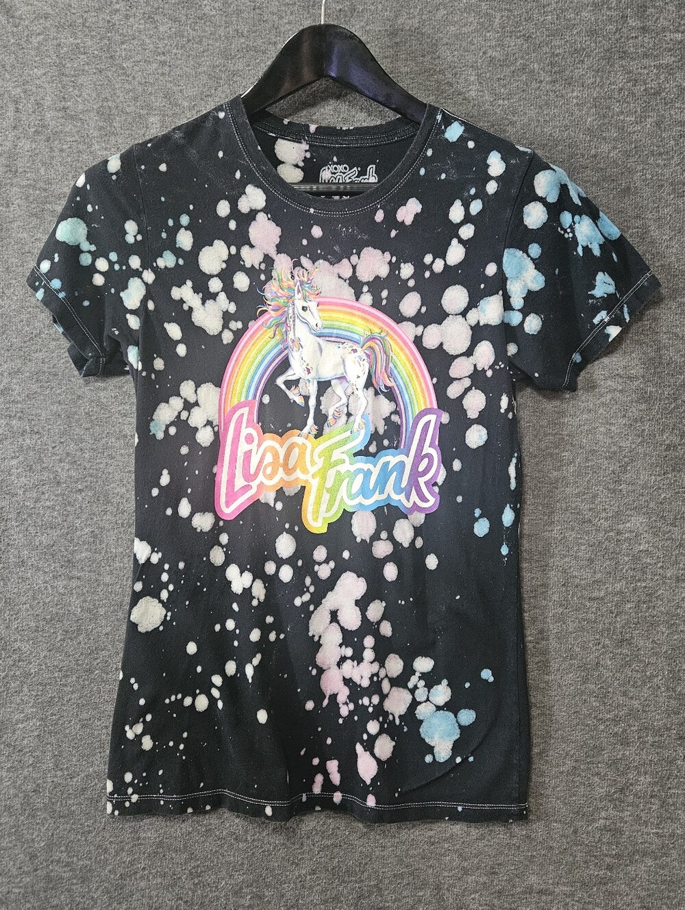 Lisa Frank XOXO Rainbow Unicorn Graphic Tee Juniors Sz Large Splatter Design
